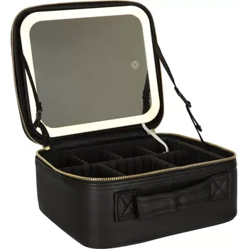Organizér na kosmetiku Kosmetický organizér s LED zrcátkem KX3938 27 x 24 x 10 cm černý