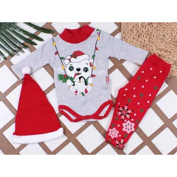 Kojenecká souprava 3D souprava body, tepláky a čepička Bear 80