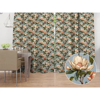 ubrus Bavlněný závěs Sandra SA-545 Květy magnolie na šedomodrém 150x150 cm