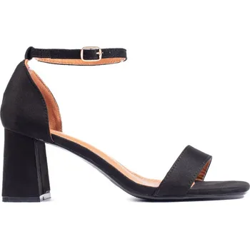 Dámské sandále Černé semišové sandály na sloupkovém podpatku JM725NE Velikost: 39