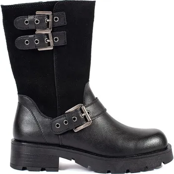 Dámská treková obuv Černé kožené dámské kotníkové boty na platformě zdobené řemínky Sergio Leone, podpatek 4 cm TR798-S-B Velikost: 40