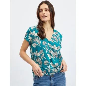 Petrolejová dámská květovaná halenka