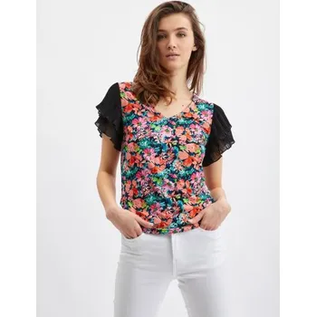 Dámská košile Modro-černá dámská květovaná halenka