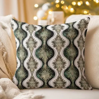 Povlak na dekorativní polštářek Bavlněný povlak na polštář Sandra SA-542 Okrasné hvězdy na zeleném/bílém 30 x 50 cm