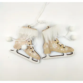 Vánoce Dřevěná dekorace, BRUSLE S KOŽEŠINOU, 8x8,5 cm, 1 pár