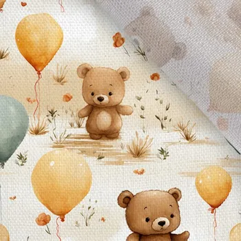 Dvojitá gázovina/mušelín premium bambus s bavlnou medvídek a balónky
