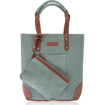 Kabelka Paolo Peruzzi Velká dámská shopper taška s doplňkovou taštičkou na kosmetiku Peruzzi; šedozelená