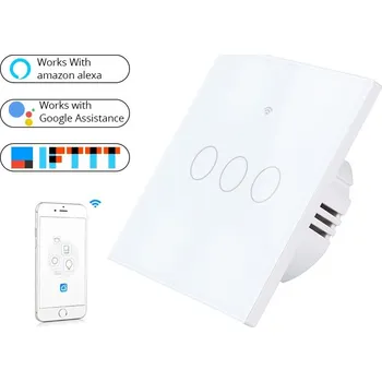 vypínač Kressman dotykový WiFi vypínač na 3 okruhy- kompatibilní s Tuya a Smart Life- bílý W03K
