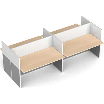 Psací stůl B2B Partner Kancelářský stůl PRIMO s paravany, 4 místa, magnetická tabule, šedá/bříza