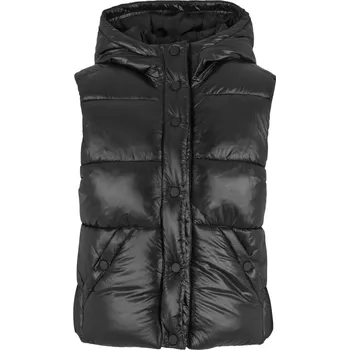 Ladies Recycled Shiny Puffer Vest with Hood - black XL