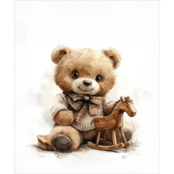 Teplákovina Takoy PANEL 50x60 medvídek s dřevěným koníkem