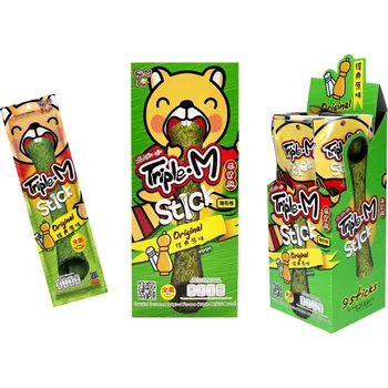 Slaná pochutina Triple-M Mořské řasy Big Roll Original - Thajské grilované mořské řasy, 9 tyčinek x 3g