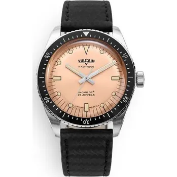 Hodinky Vulcain Skindiver Salmon Beige - Black Carbon Leather Strap + 5 let záruka a dárek ZDARMA