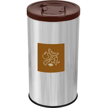 Odpadkový koš Koš na tříděný odpad EKO, objem 75 l, z nerezi, víko hnědé (bio)
