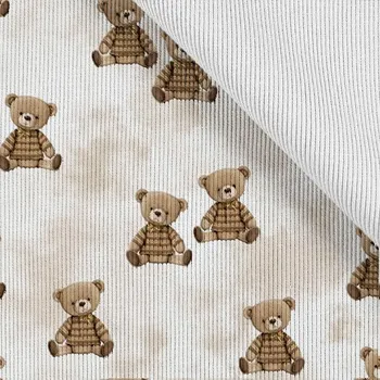 Konfekční žebrovaný úplet Takoy plyšový hnědý medvídek