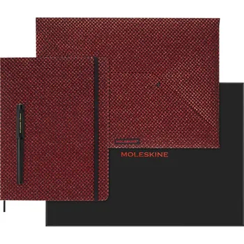 Diář Sada MOLESKINE plnicí pero a diář Holiday Shine tvrdý linkovaný červený XL