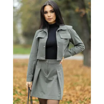 Stylový dámský VSB LISA komplet sukně + sako v olivové barvě, VELIKOST S