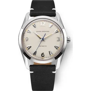 Hodinky Nivada Grenchen Antarctic 35 mm Eggshell Beige - Black leather White Stitching + 5 let záruka a dárek ZDARMA