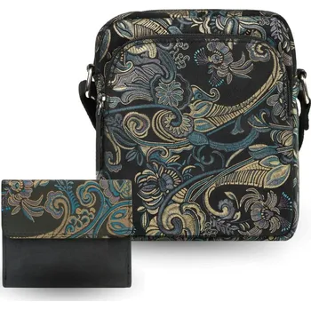 Kabelka Paolo Peruzzi Dárková sada: Dámská malá kožená peněženka a dámská taška přes rameno Peruzzi; černá se vzorem