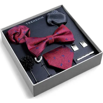 Dárková krabička Dárková krabička s doplňky k obleku | Karmínová a královsky modrá sada se vzorem mašliček - Trendhim