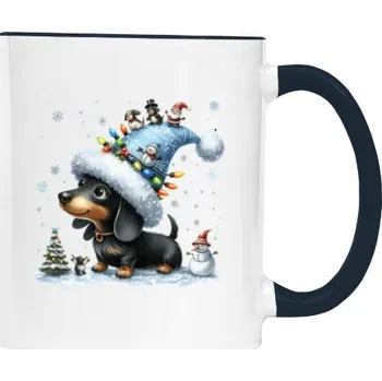 Hrnek malý barevný s potiskem Čekání na ježíška - jezevčík