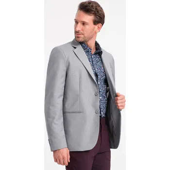 Pánské sako Klasické pánské sako s kapsou na polštář - šedé V1 OM-BLZB-0115 - M