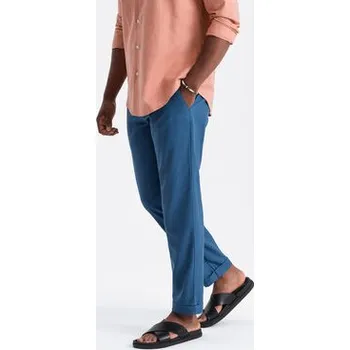 Pánské kalhoty Ombre Kalhoty z materiálu OM-PACP-0198 Modrá Chino Fit XXL