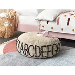 Polštář na sezení na podlaze béžová bavlna 60 x 60 x 20 cm vzor abecedy pro děti Beliani
