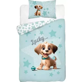 Povlečení Bambusové povlečení do postýlky Veselý pejsek zelinkavý 100x135+40x60