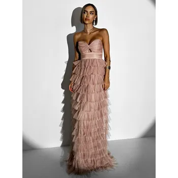 Dámské šaty Starorůžové plesové tylové šaty BRUNHIL s volánky Velikost: L