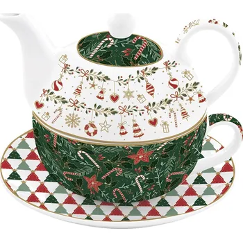 Konvice na čaj Porcelánová konvička s šálkem Fancy Christmas