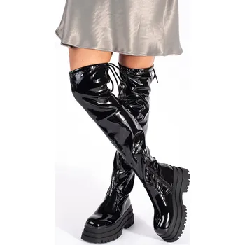 Dámské kozačky Trendy dámské černé kozačky platforma 39