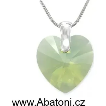 Náhrdelník Swarovski Elements Heart krystal 14mm - Stříbrný náhrdelník (přívěsek + řetízek) zelené srdce, srdíčko 32020.5 Chrysolite Opal (zelená mléčná, světlá mátová)