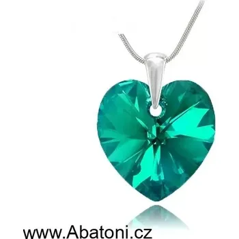 Náhrdelník Swarovski Elements Heart krystal 18mm - Stříbrný náhrdelník (přívěsek + řetízek) modré srdce, srdíčko 34003.5 Blue Zircon (modrozelená, tmavá tyrkysová)