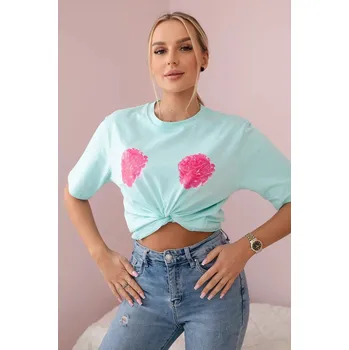 Dámská halenka Bavlněná halenka s květinovým potiskem světlá máta UNI