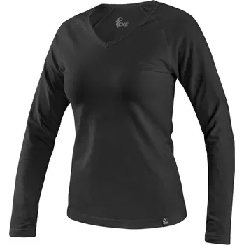 CXS Tričko MARY, dámské, výstřih do V, dlouhý rukáv, černá, vel. 4XL