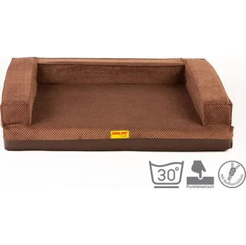 Pelíšek pro psa Ortopedický pelíšek, 5 velikostí, polstrovaný okraj 10cm vysoká paměťová pěna hnědý velur/hnědá eko kůže 70x52cm, vnitřní velikost 50x42cm