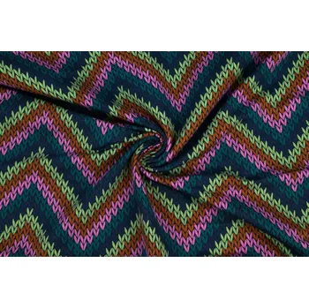 Teplákovina cik cak vzor petrolej jemně počesaná