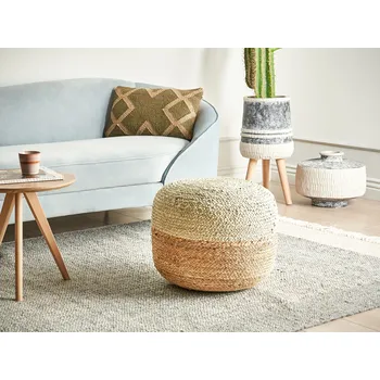 Taburet Puf světle zelený juta polystyrenové kuličky výplň 50 x 50 x 40 cm kulatý taburet boho styl bytový doplněk Beliani