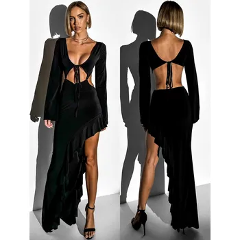 Dámské šaty Černé večerní dlouhé šaty ELFIA Velikost: ONESIZE