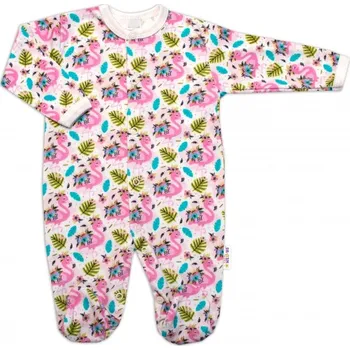 Baby Nellys Kojenecký overálek zapínání uprostřed, Plameňák - bílá/růžová Baby Nellys Vel. 56