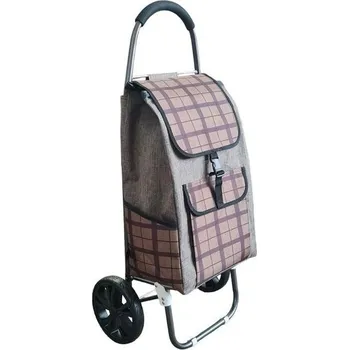 Nákupní taška Taška s kol., KÁRO hnědé, (24kg) přední, boční kapsy, textil
