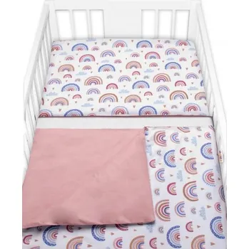 Povlečení Baby Nellys Bavlněné povlečení do postýlky 2dílné Duha s potiskem pudrová Baby Nellys 135 x100 cm