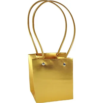 Dárková taška Papírová taška, s uchem, zlatá, 15 x 13 cm