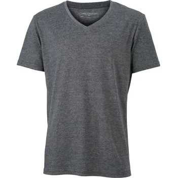Pánské tričko Pánské melírované tričko s výstřihem do V JN 974 black melange 3XL