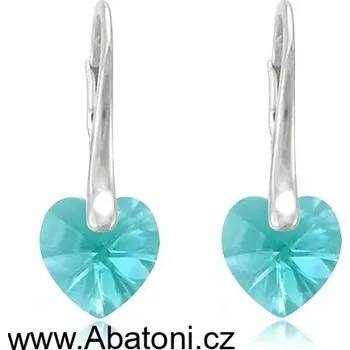 Náušnice Swarovski Elements Heart krystal 10mm - Stříbrné náušnice visací modré srdce, srdíčka 31012.4 Light Turquoise (modrá světlá, tyrkysová)