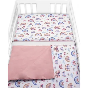 Povlečení Baby Nellys Bavlněné povlečení do postýlky 2dílné Duha s potiskem pudrová Baby Nellys 120 x 90 cm