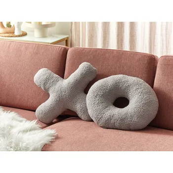 Obývací stěna Sada 2 dekoračních polštářů světle šedé plyšové čalounění XO dekorace doplňky obývací pokoj ložnice Beliani