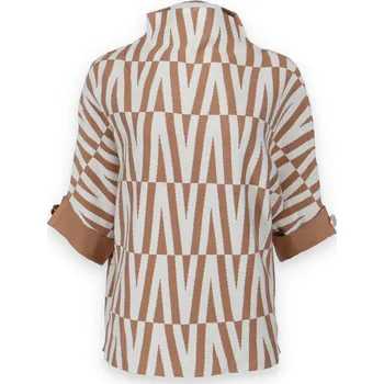 Dámský svetr Svetr vzor s 3/4 rukávem K5692 Itálie barva: hnědá-camel