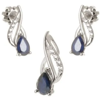 Souprava šperků Luxusní stříbrná souprava přívěšku a naušnic se safíry a zirkony STRS0407F + dárek zdarma